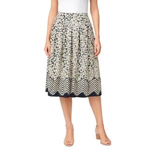 TALBOTS Women’s Skirt Size 10 Navy Daisy Floral A-Line Pleated Midi‎ Classic
